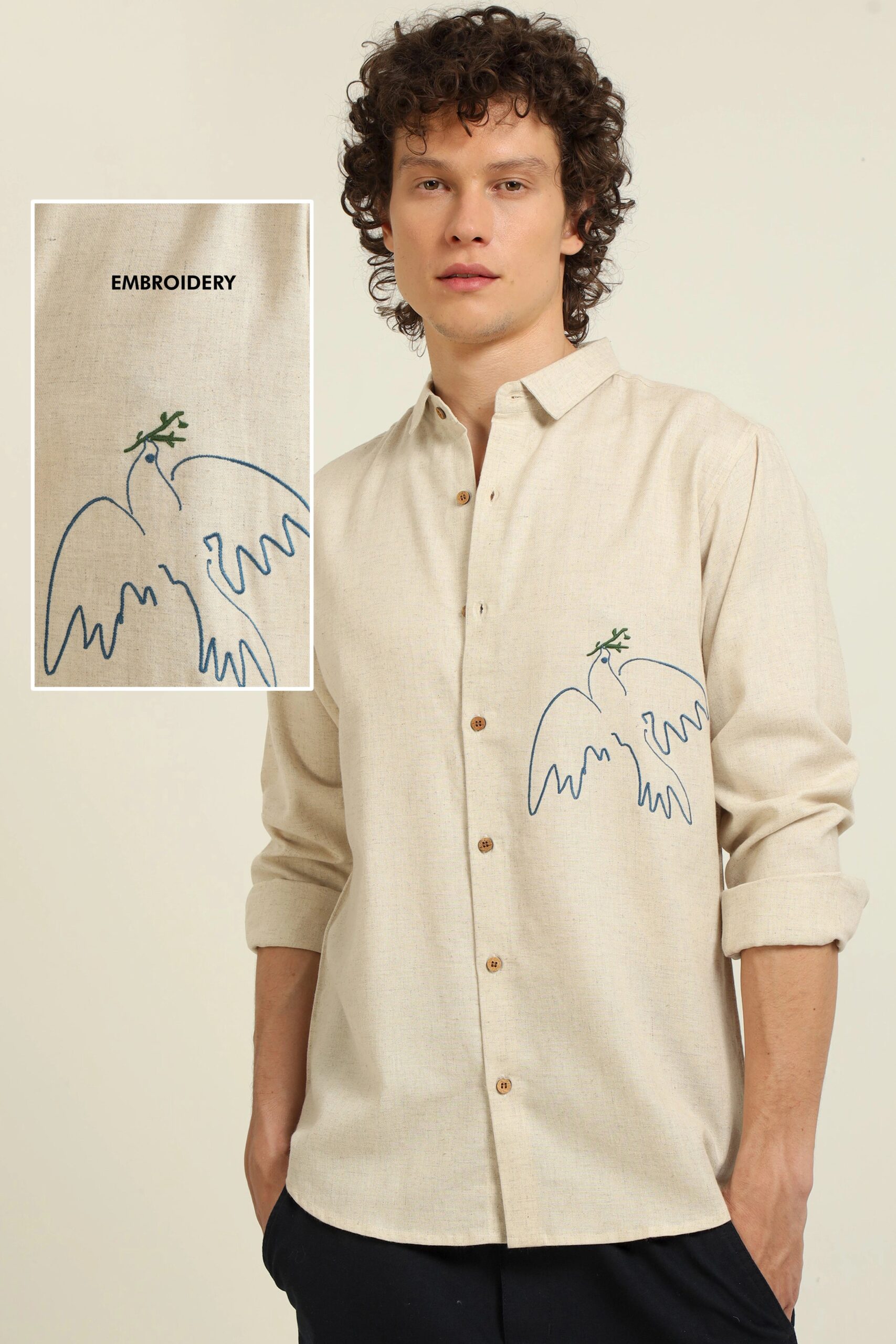 01_-_FABRIC_DETAILS-scaled-1.jpg Emblem of Peace Linen Embroidered Premium Shirt - Image 1