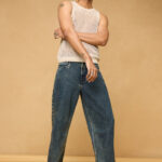 Acid Wash Blue Trendy Baggy Straight Jeans