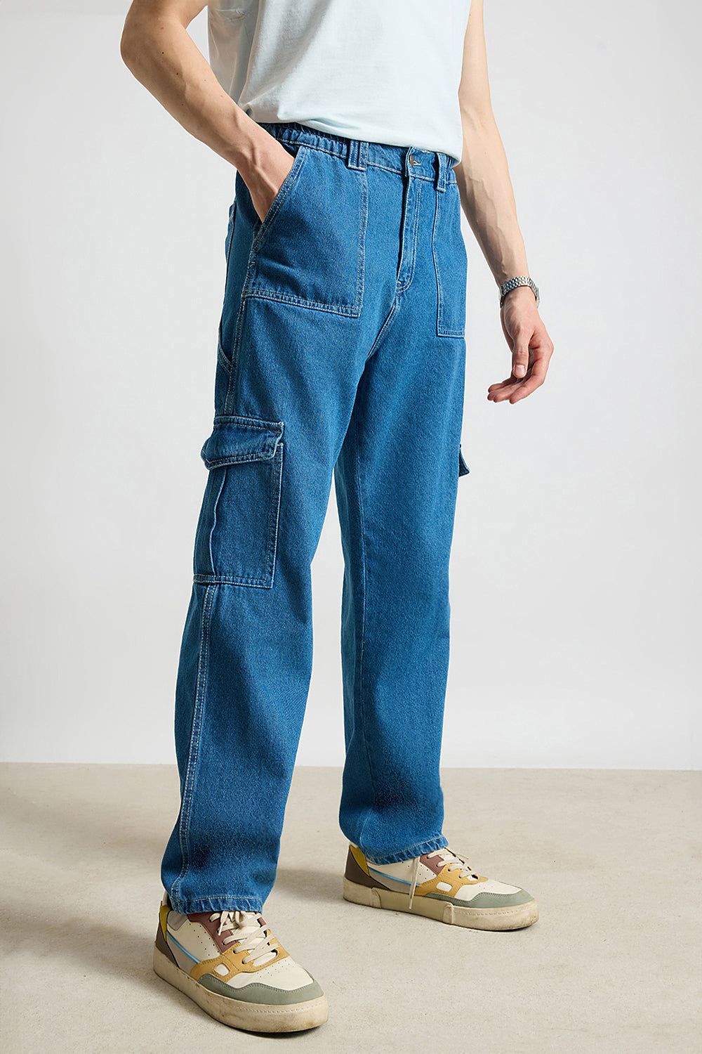 17april_6680_0782fde7-7f3b-4456-9fb3-e272f270793d.jpg Utility Blue Multi-Pocket Baggy Straight Cargo Jeans - Image 1