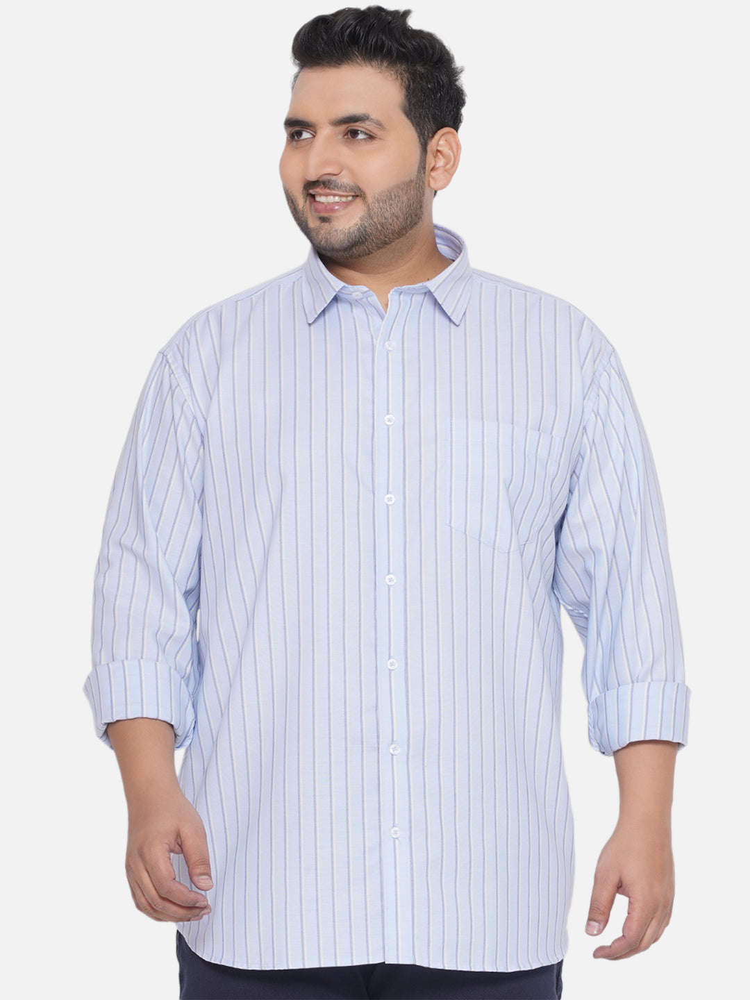 1_1_15c2decf-2195-4b26-babb-19b1c6848a74.jpg Plus Size Men Regular Fit Egyptian Cotton Sky Blue Striped Formal Shirt - Image 1