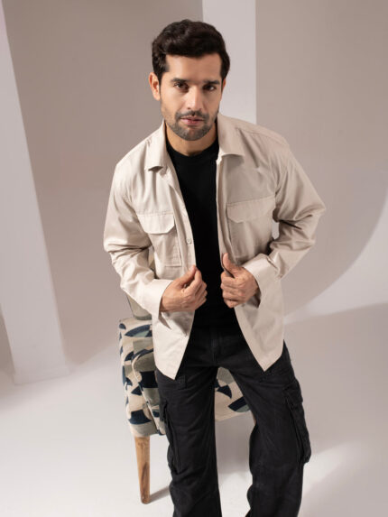 Beige Utility Box Fit Fashion Overshirt Style Shacket