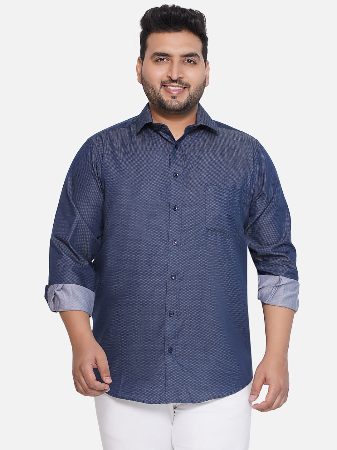1_d60b34a0-16e3-4806-9234-15550235ed77.jpg Plus Size Men Comfort Fit Blue Printed Cotton Casual Shirt - Image 1