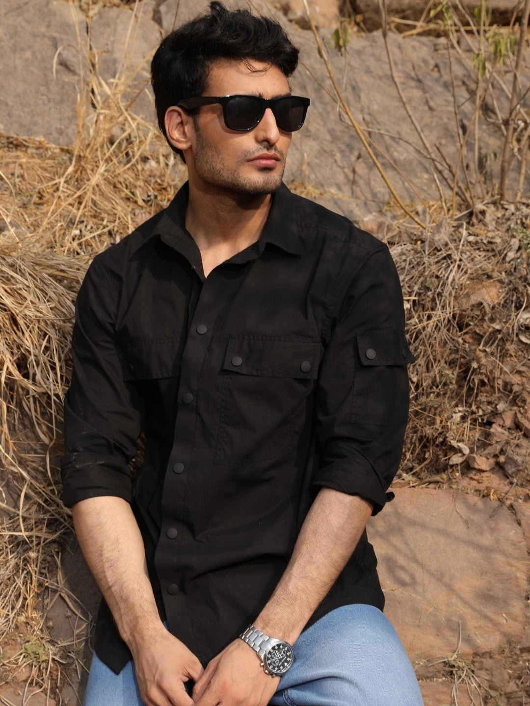 244.jpg Black Utility Box Fit Street Style Casual Shirt for Men - Image 1