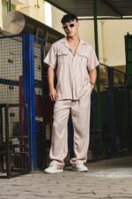 Champagne Beige Linen Casual Relaxed Fit Short Sleeve Shirt & Gurkha Pants Co-Ord Set - Image 2