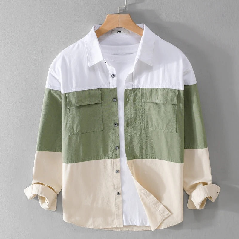 3.1_7a1253a5-2357-4e9d-a908-4c11057c2bc5.png Green patch work full sleeve shirt - Image 1
