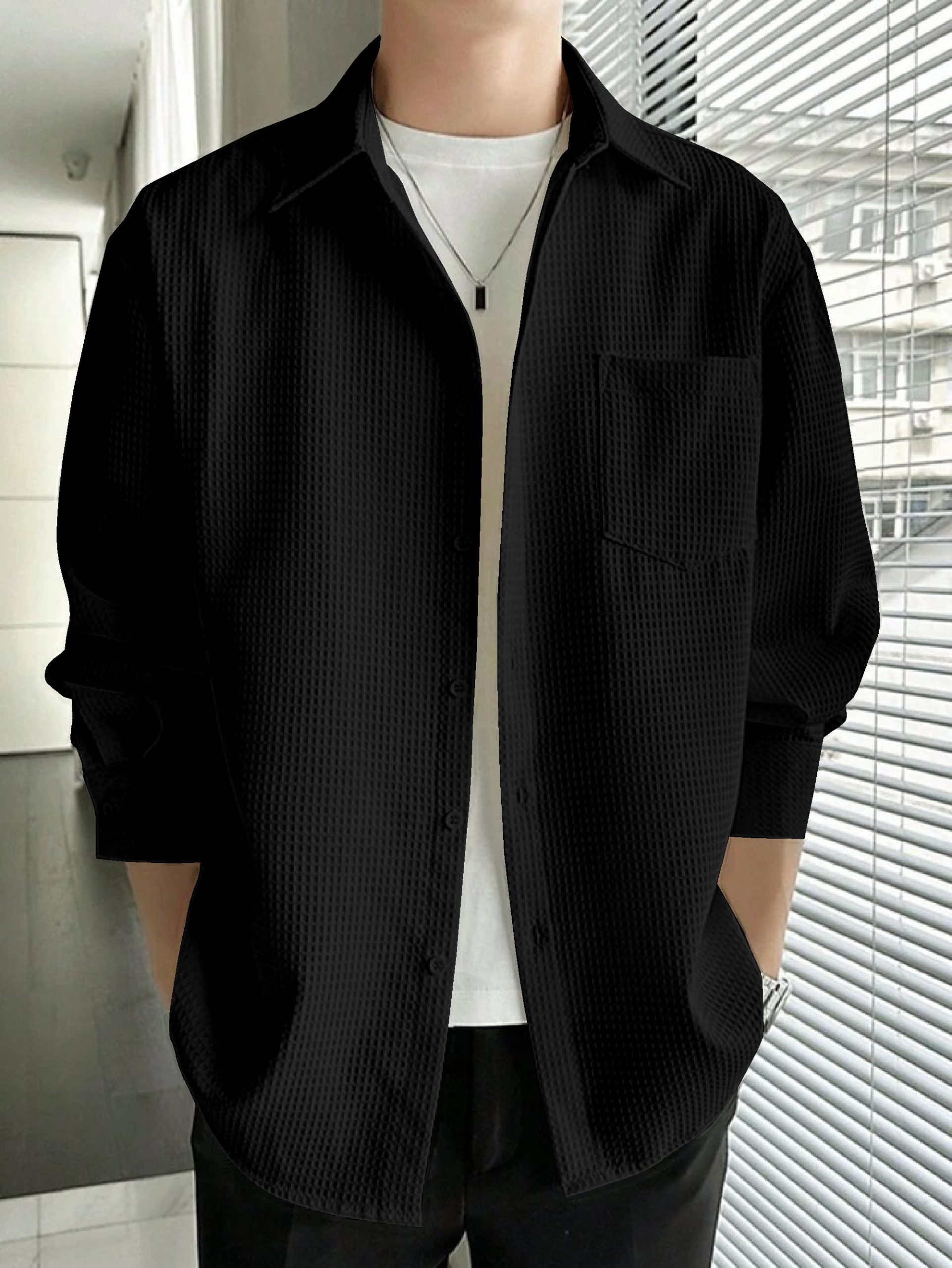 42-scaled-1.jpg Full Sleeve Imported Waffle Men’s Black Shirt - Image 1