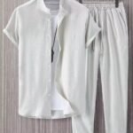 Plain Light Grey Mens Full Set Trouser And Shirt Half Sleeves