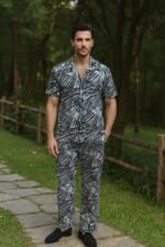 Black Scratch Men’s Casual Half Sleeve Shirt and Trouser Co-ord Set - Image 2