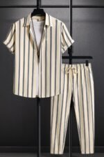 Cream Line Men’s Casual Half Sleeve Shirt and Trouser Co-ord Set