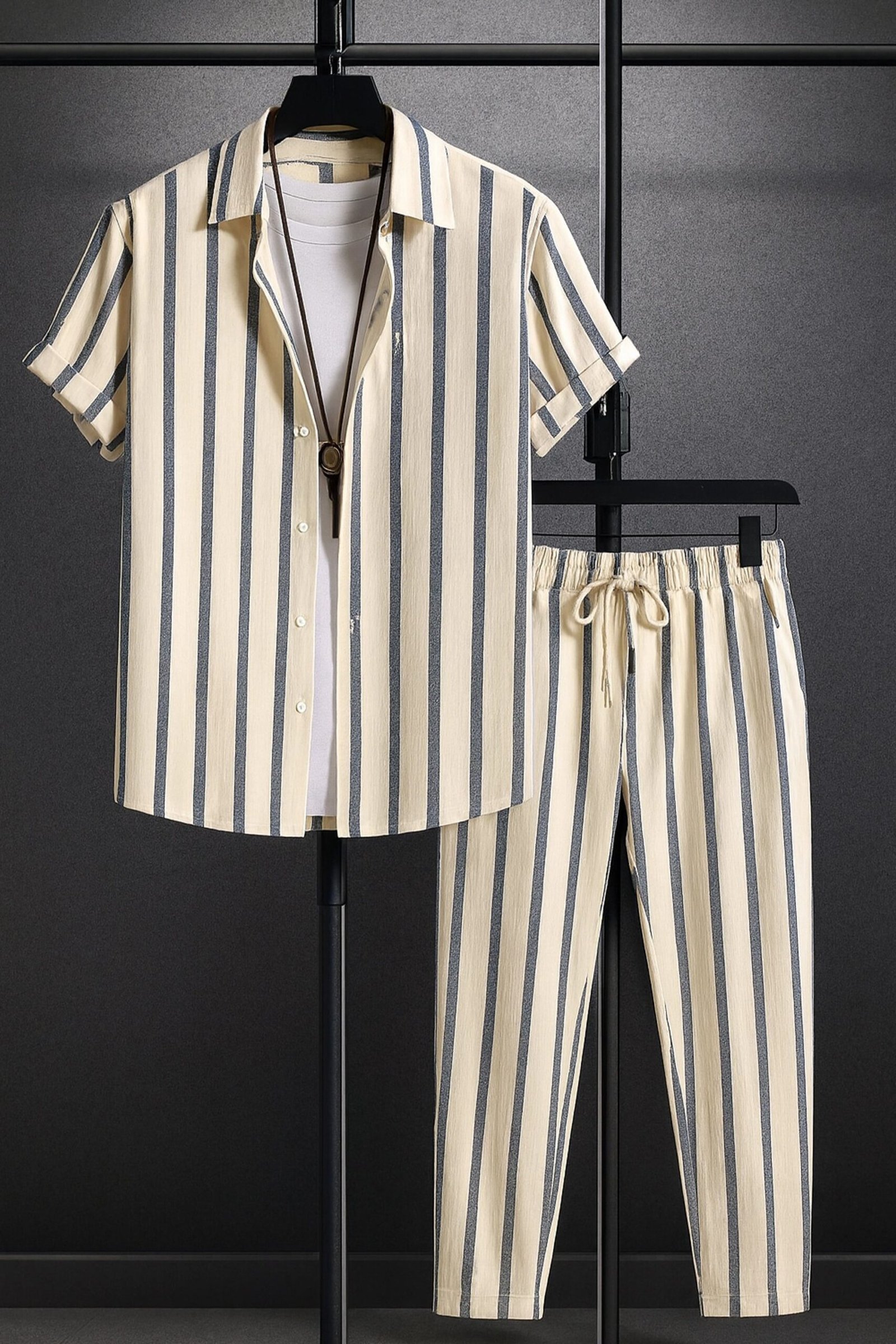 CRDS_CREAM_LINE_1-scaled-1.jpg Cream Line Men’s Casual Half Sleeve Shirt and Trouser Co-ord Set - Image 1