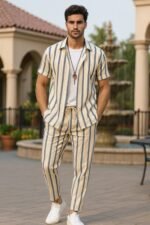 Cream Line Men’s Casual Half Sleeve Shirt and Trouser Co-ord Set - Image 2