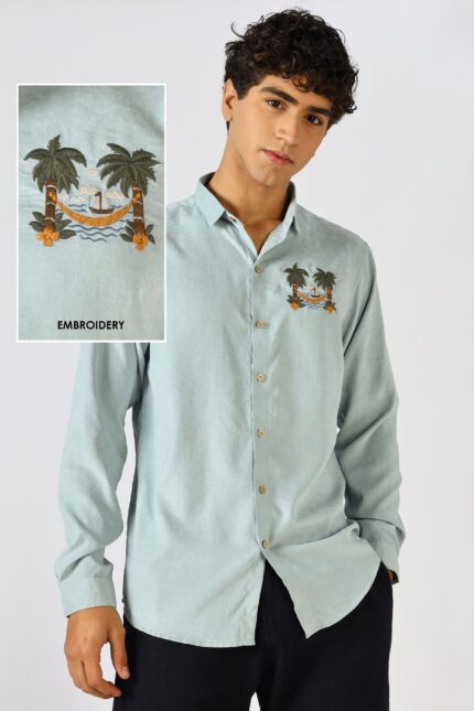 Palm Retreat Relaxed Fit Embroidered Cotton Shirt
