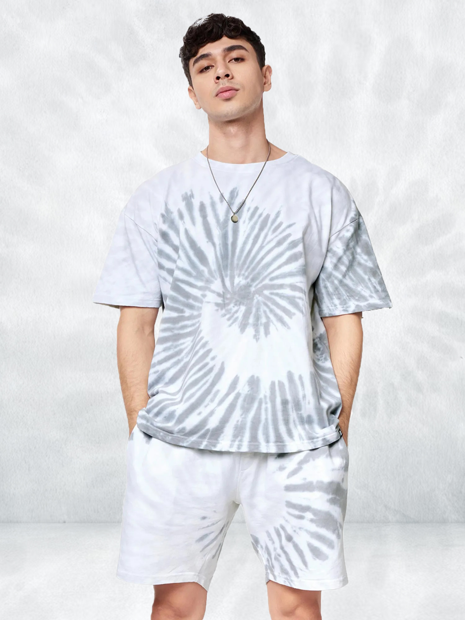 E-60d810d194730_1.jpg Men’s Oversize Cotton Tie Dye Gray Co-Ord Set - Image 1