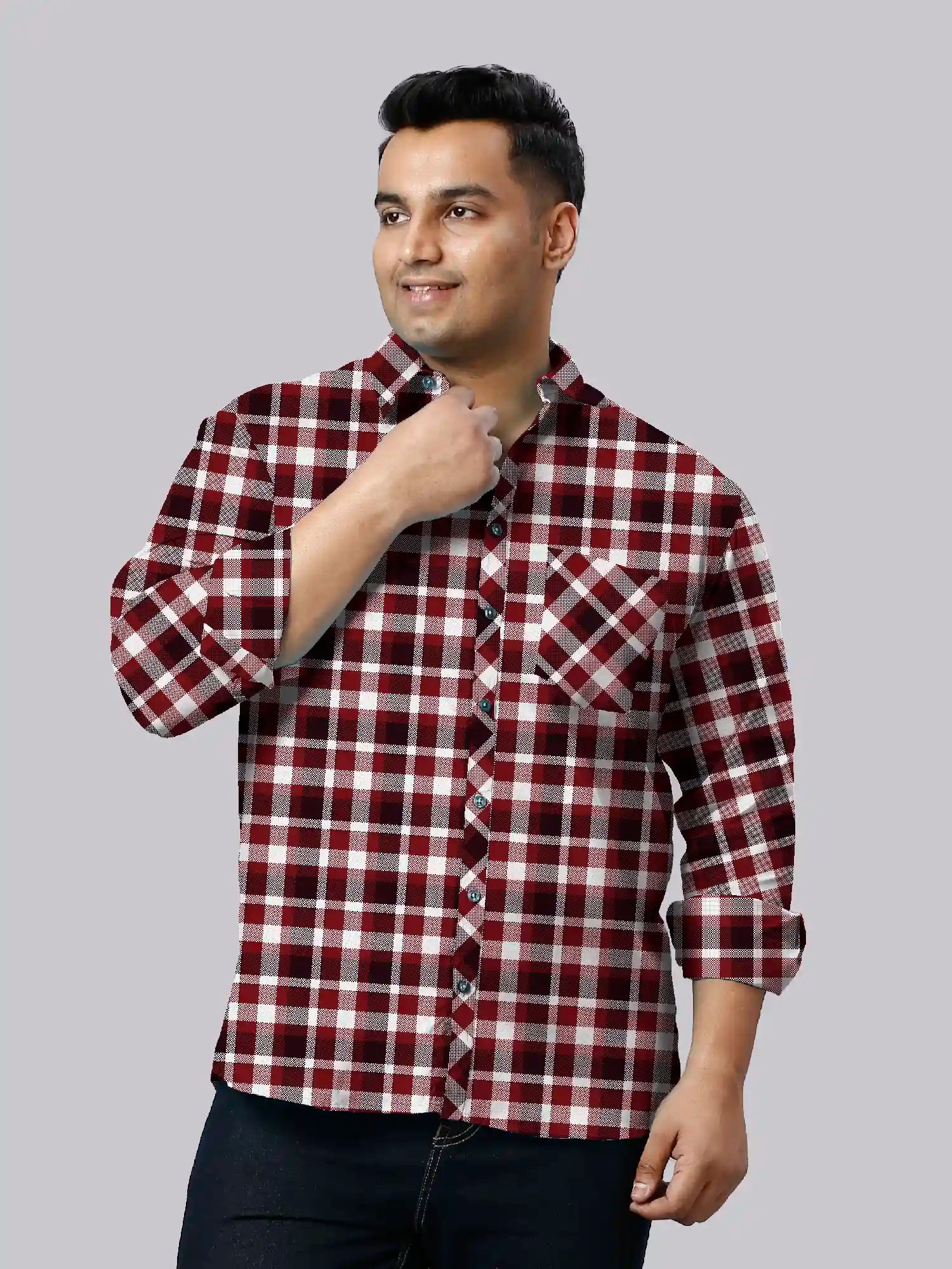 GFCDPF-4012-GeometricChecks-F.jpg Geometric Check Pattern Men Plus Size Cotton Shirt - Image 1