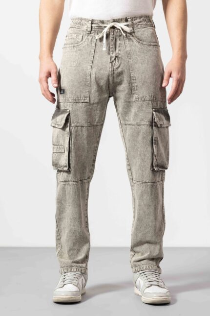 Dark Beige Relaxed Loose-Fit Denim Jeans for Men