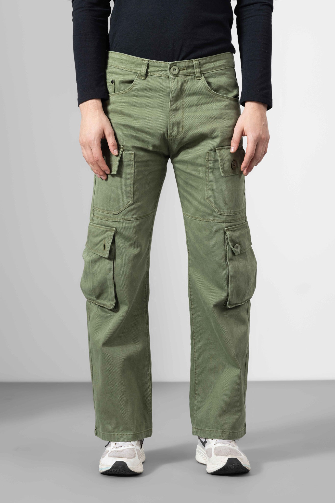 GSFPCRGNOV-25PGRN.jpg Green Cotton Cargo Pants for Casual Outdoor Wear - Image 1