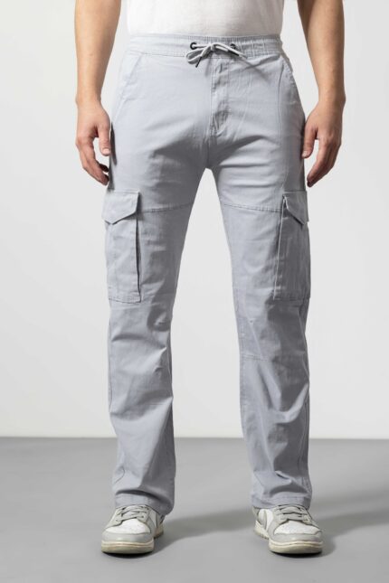 Light Grey Lightweight Cotton Cargo Pants for Men