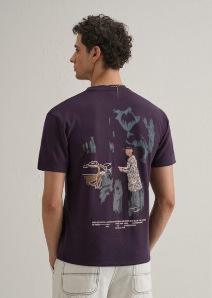 Purple Graphic Printed Cotton T Shirt