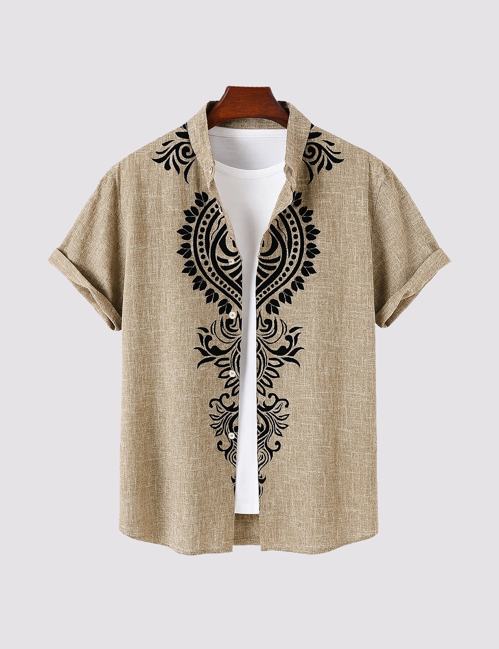 ST_BR_HLF_MANDALA_1.jpg Brown Mandala Men’s Half Sleeve Casual Printed Shirt - Image 1