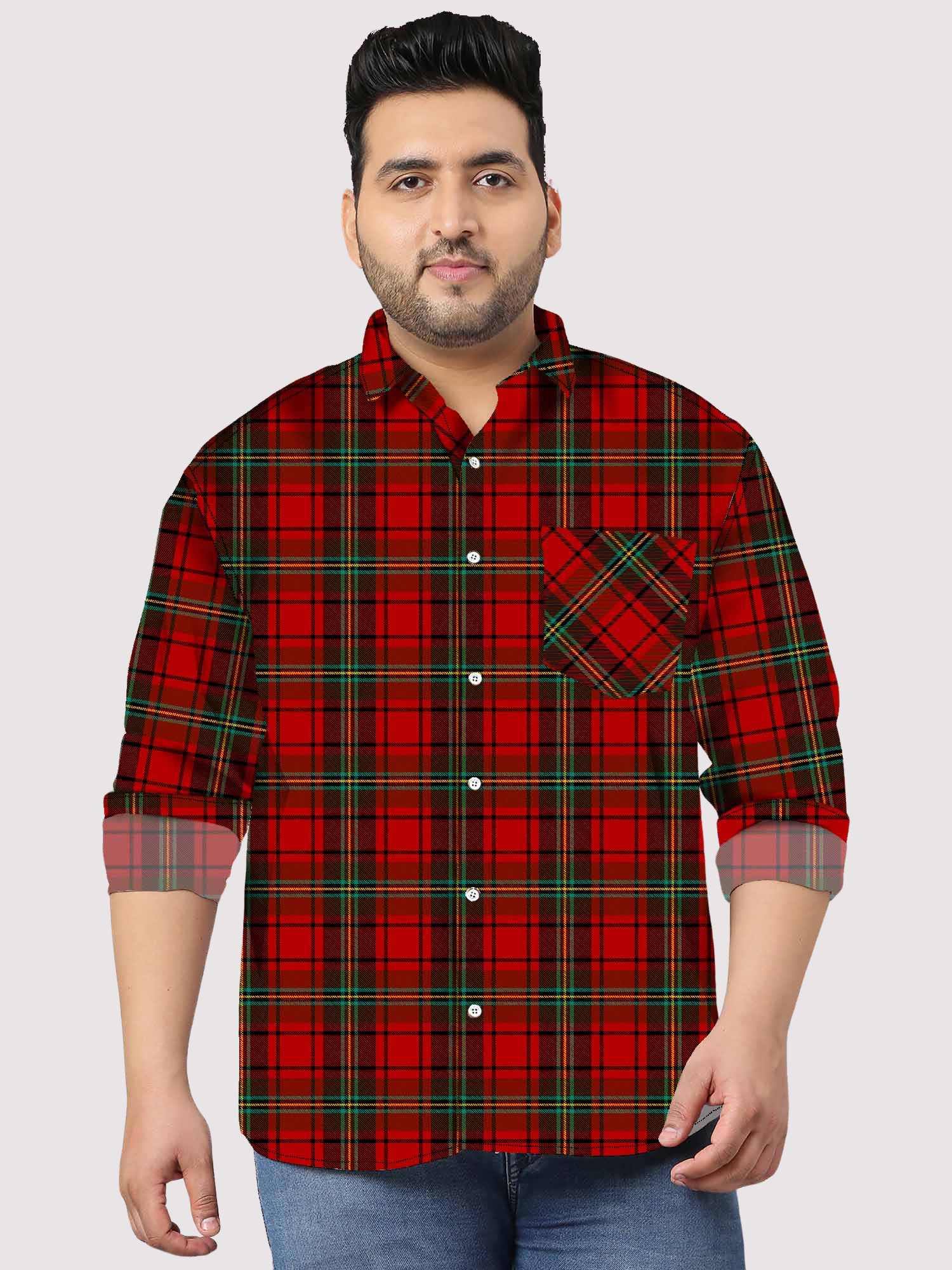 Tartan Seamless Check Design Men Plus Size Full Sleeve Shirt - Image 1
