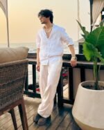 Old Money Classic Combo Shirt Set in White and Beige Timeless Rich Look Outfit - Image 2