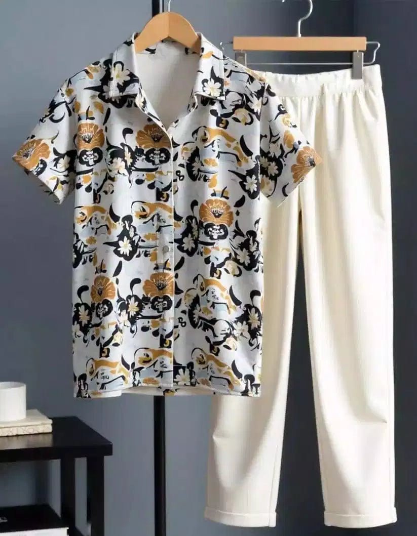 classy_flower.jpg Classy Yellow Flower Mens Full Set Trouser And Shirt Half Sleeves - Image 1