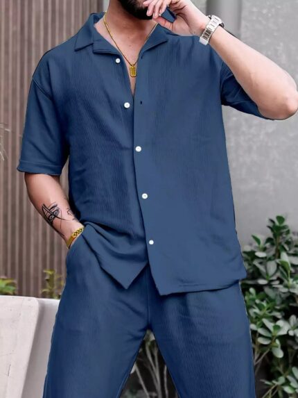 Blue Color Mens Full Set Trouser And Shirt Half Sleeves