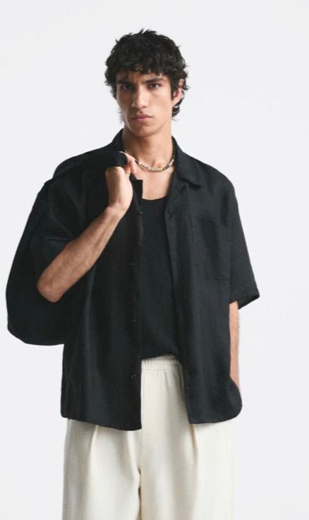 e9fa34b6a61b85b765a8ff854a5f50f1.jpg Old Money Cuban Combo Black and Beige Classic Men?s Cuban Shirt Set - Image 1