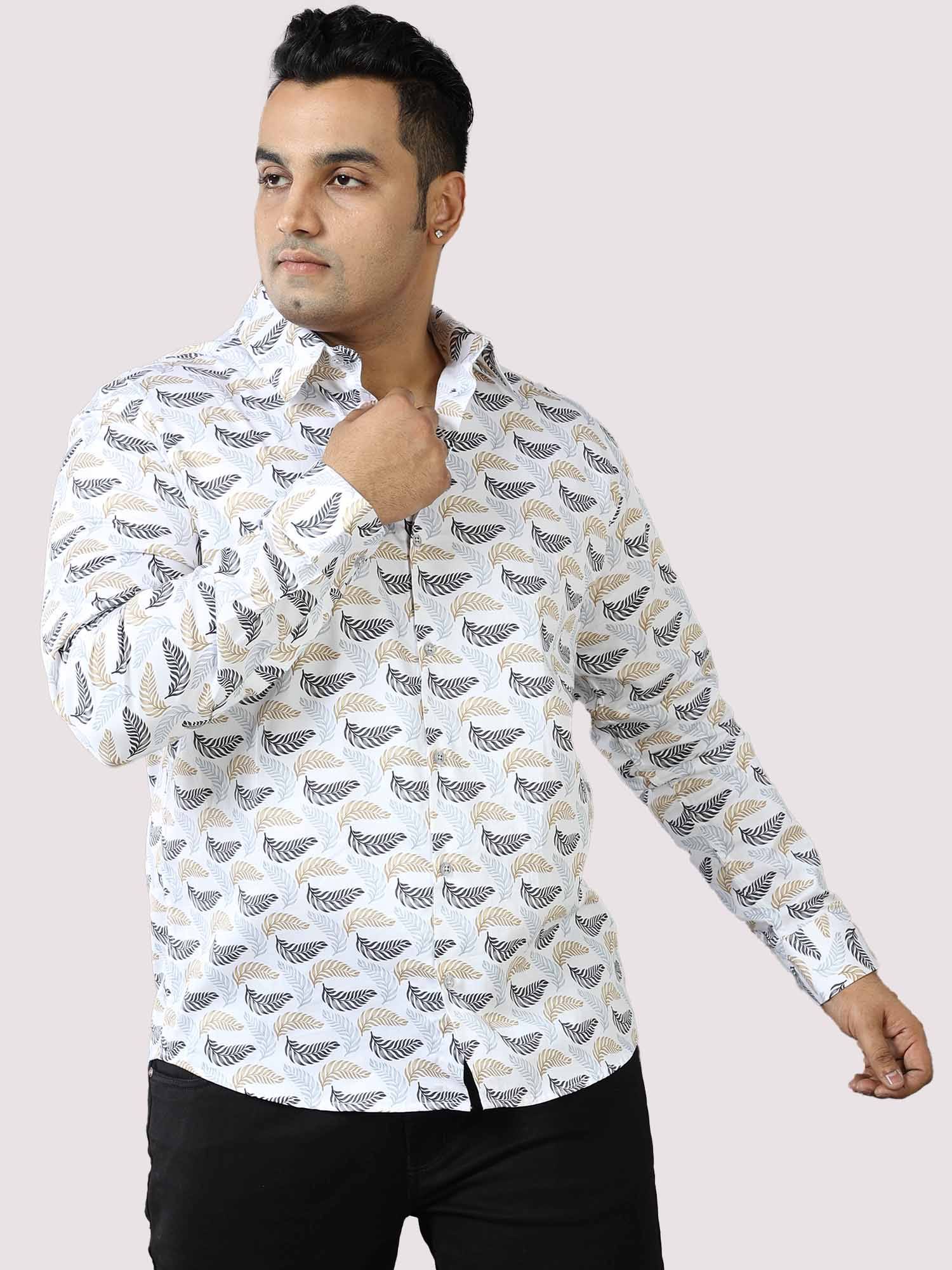 golden-grey-leaf-printed-cotton-full-shirt-men-s-plus-size-guniaa-fashions-1.jpg Golden Grey Leaf Cotton Print Men Plus Size Shirt - Image 1