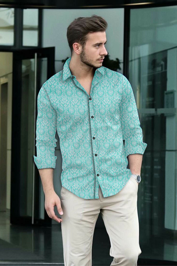 photo_6127372779276843351_y.jpg Casual Mint Blue Printed Shirt - Image 1