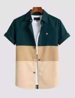 Cream Green Printed Men’s Half Sleeves Poly Cotton Casual Wear Shirts